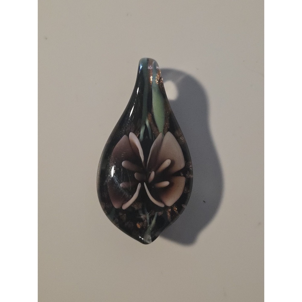 Dichroic Lampwork Glass Floral Pendant‎ Pink Purple Hand Blown Charm